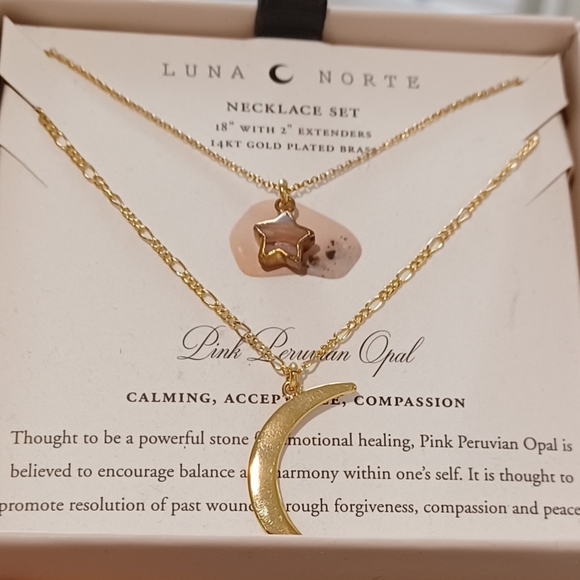 POWER OF TWO Luna Norte Gold plated double Layer Necklaces 1 PINK PERUVIAN OPAL - Picture 5 of 6